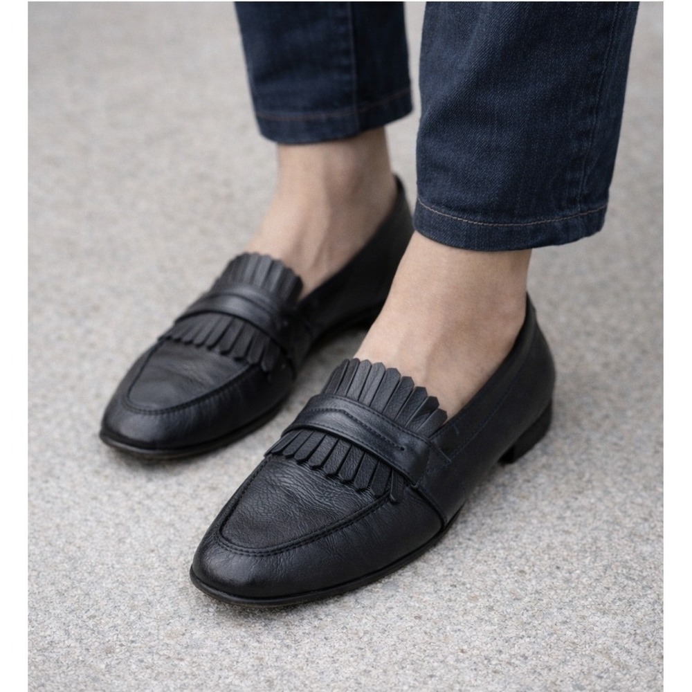 Cole Haan Men Black Leather Fringe Loafers Slip On Made in Italy Size 10M‎ READ